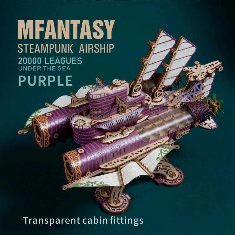3D Wooden Puzzle Steampunk Airship Model Building Block Kits Submarine Handicraft Masterpiece DIY Assembly Toy Kids Adults Gift CL240817