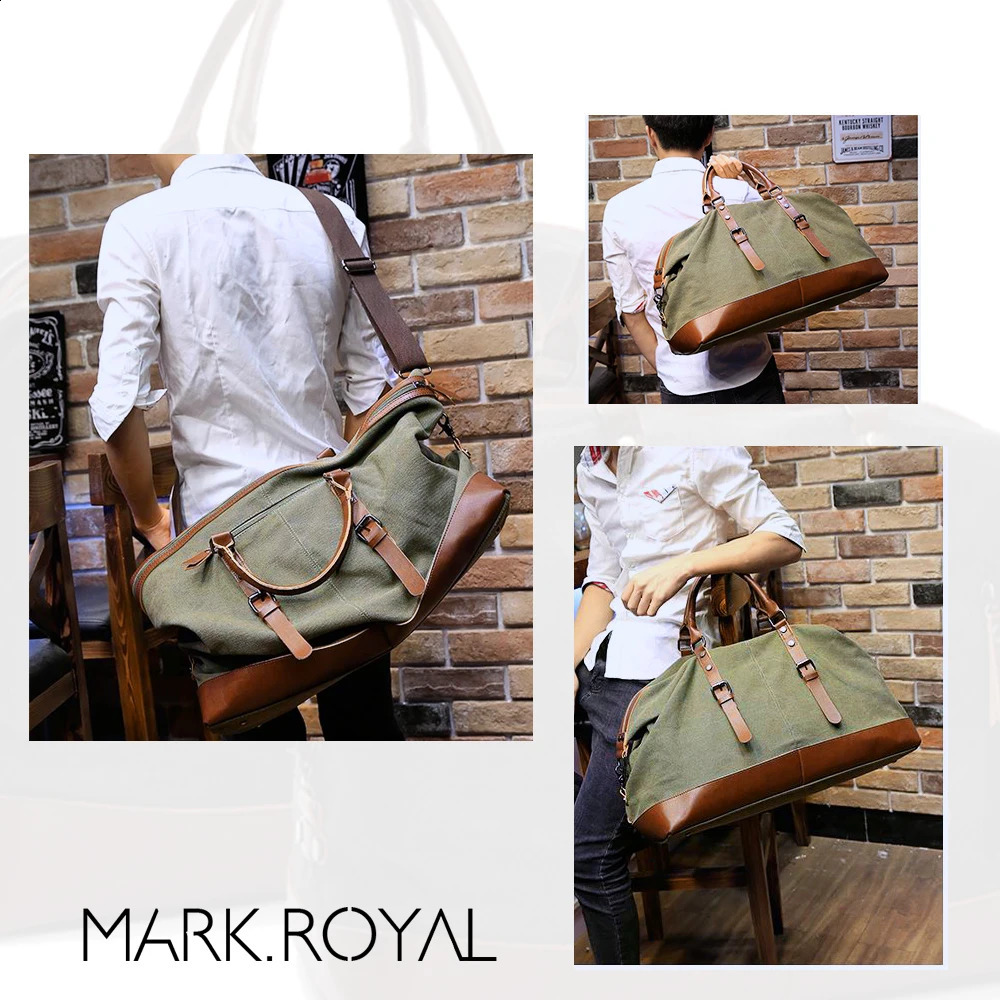 MARKROYAL Canvas Leather Men Travel Bags Carry On Luggage Bag Men Duffel Bag Handbag Travel Tote Large Weekend Bag Drop 240816