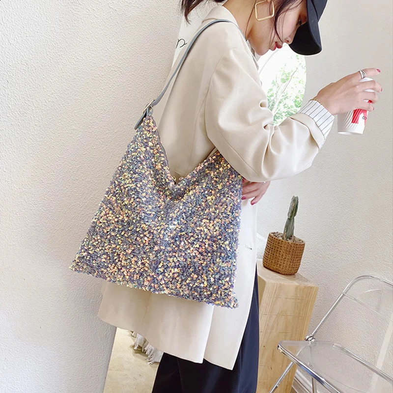 Fashion Large Capacity Shoulder Bags For Women Shine Sequin Handbag Female Shopping Bag Pack bolsa feminina 240816