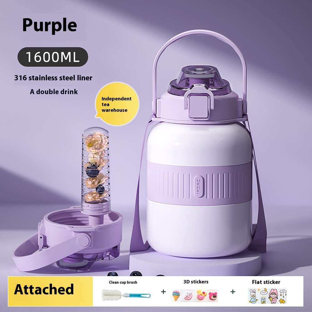 2000ml Large Capacity Portable Water Cup with Tea Separating Straw