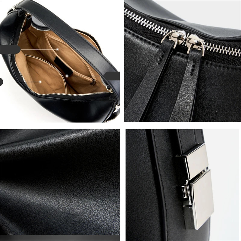Hifashion Cowhide Genuine Leather Large Crescent Shoulder Bags For Women Trend Half Moon Purses Hobo Ladies Handbags 240822