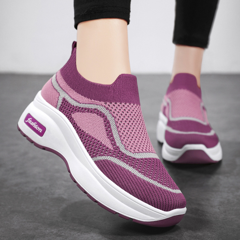 Ddmysports Spring And Autumn Women S Korean Version Thick Soled Casual Height Increasing New Breathable Fly Woven Shoes OUTDOOR