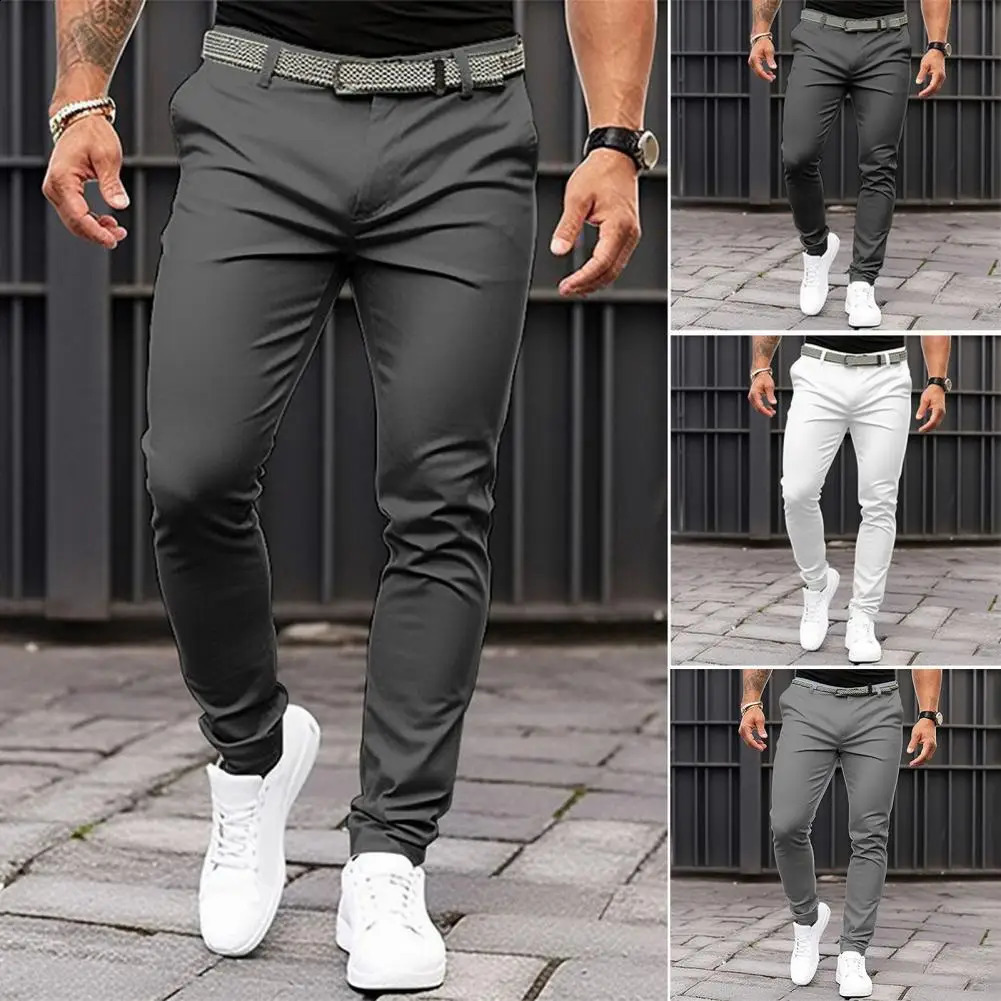 Ultra thin suit pants for men ultrathin solid color with a mid rise sloping pocket zipper fly suitable business office workwear 240816