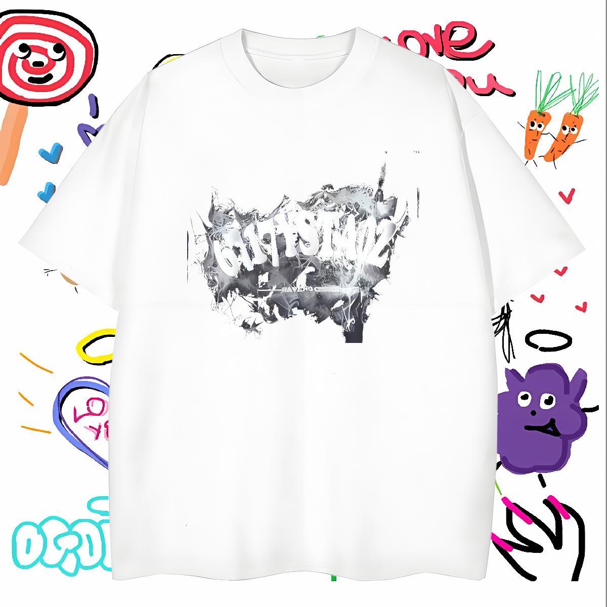 Loose T Shirts Men 100% Cotton 230g letter Hip Hop Street Customized Round Neck Short Sleeve Men Tees Free Shipping Tops Shirt
