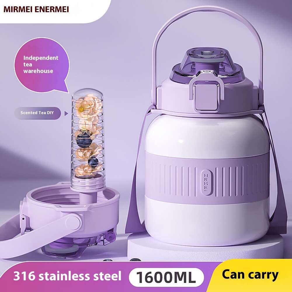 2000ml Large Capacity Portable Water Cup with Tea Separating Straw
