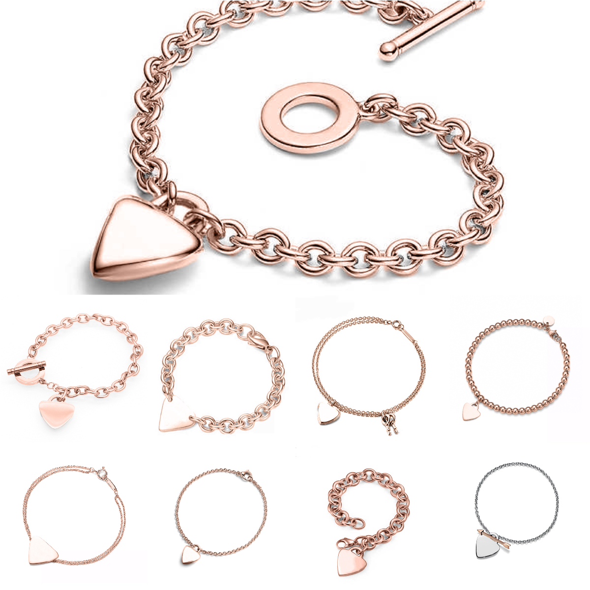 Elegant bracelet designer designer jewelry women heart bracelet Rose Gold Plated Charms stainless steel jewellery charm bracelet 925 sterling silver jewelry gift