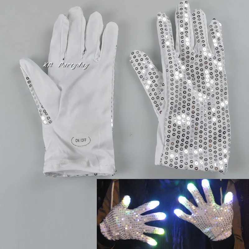 LED Sequin White Rave Flashing Gloves Glow Light Up Finger Tip Lighting Glove Birthday Gift Luminous Costumes Wedding Festival Y240817