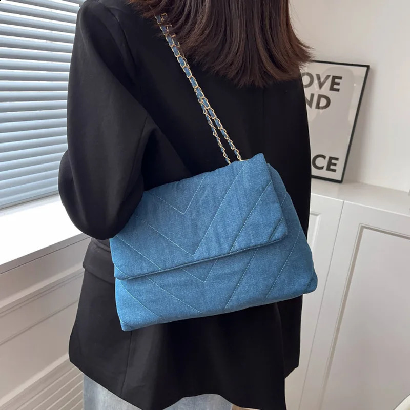 Casual Solid Canva Shoulder Bag Fashion Chain Crossbody Bags High Capacity Lady Handbags 240816