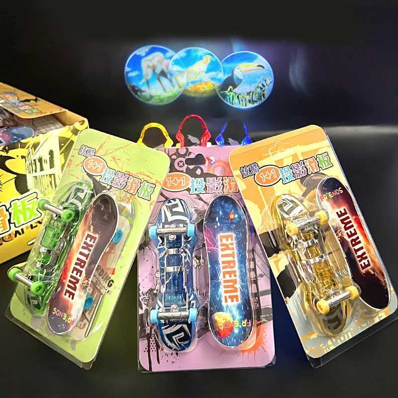 Finger Skateboard Toy Cartoon Animation Mini Fingertip Projection LED Glowing Scooter Childrens Puzzle Table Games Novelty Toys Y240817