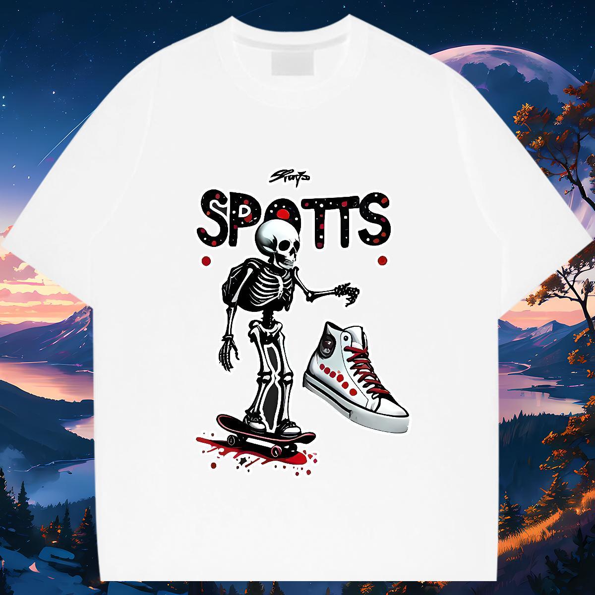 Cool Design Mens T Shirts 230g 100% Cotton skull High Street Hip Hop Customized Print Breathable Crew Neck Men Tops Tees Casual New Polos