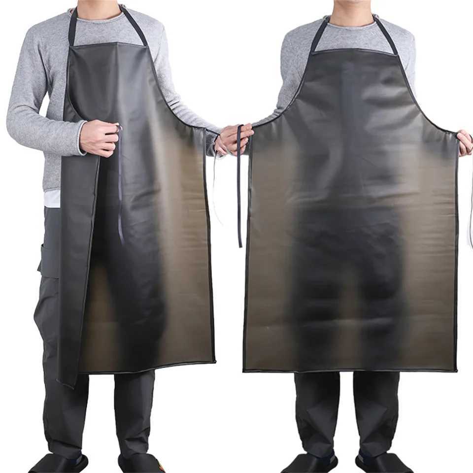 PVC Apron Kitchen Waterproof Oil-proof Soft Leather Aprons Black Extra-long Apron Anti Fouling Men Chef Barber Work ApronXJ240816