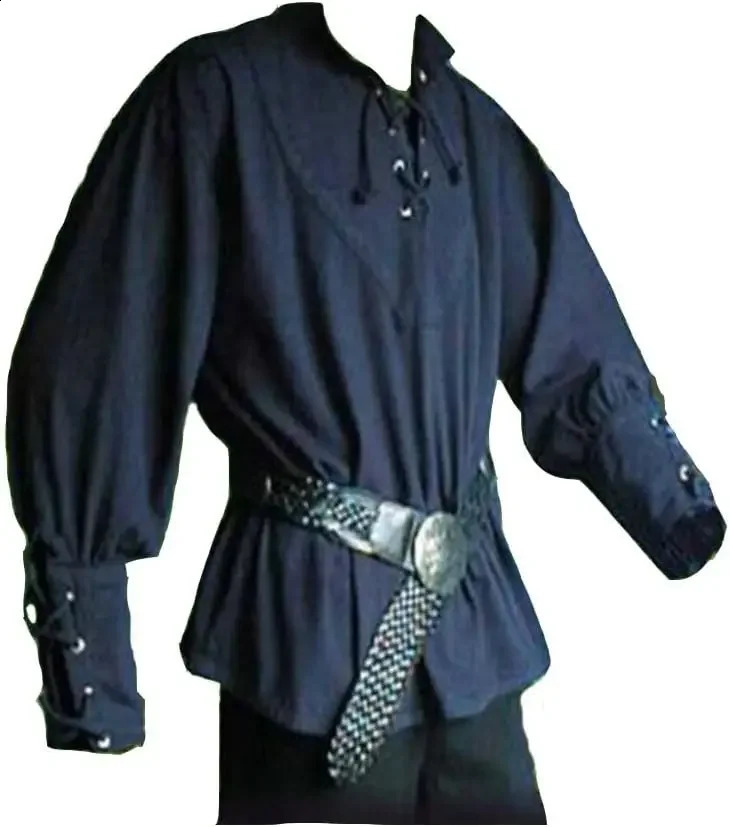 Mens medieval pirate costume vintage bandage shirt mercenary Scottish wide sleeved shirt long sleeved top 240816bj