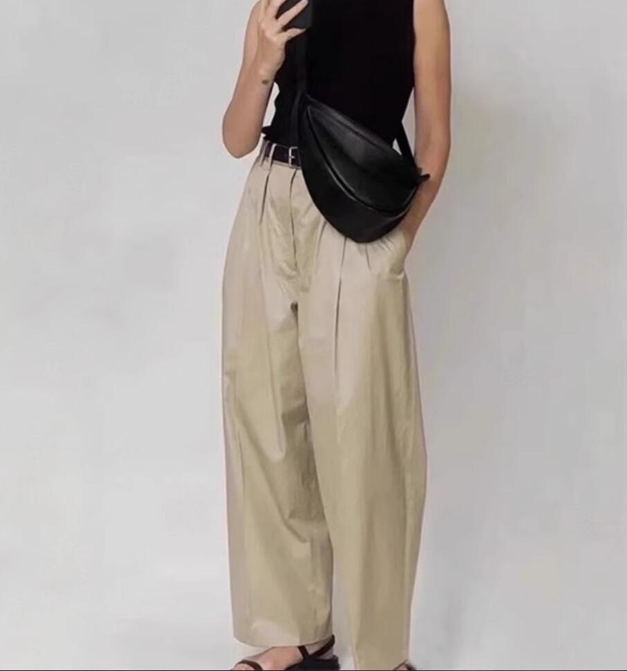 Th~row new casual versatile cotton casual pants for women, high waist slimming wide leg pants, loose silhouette straight leg pants