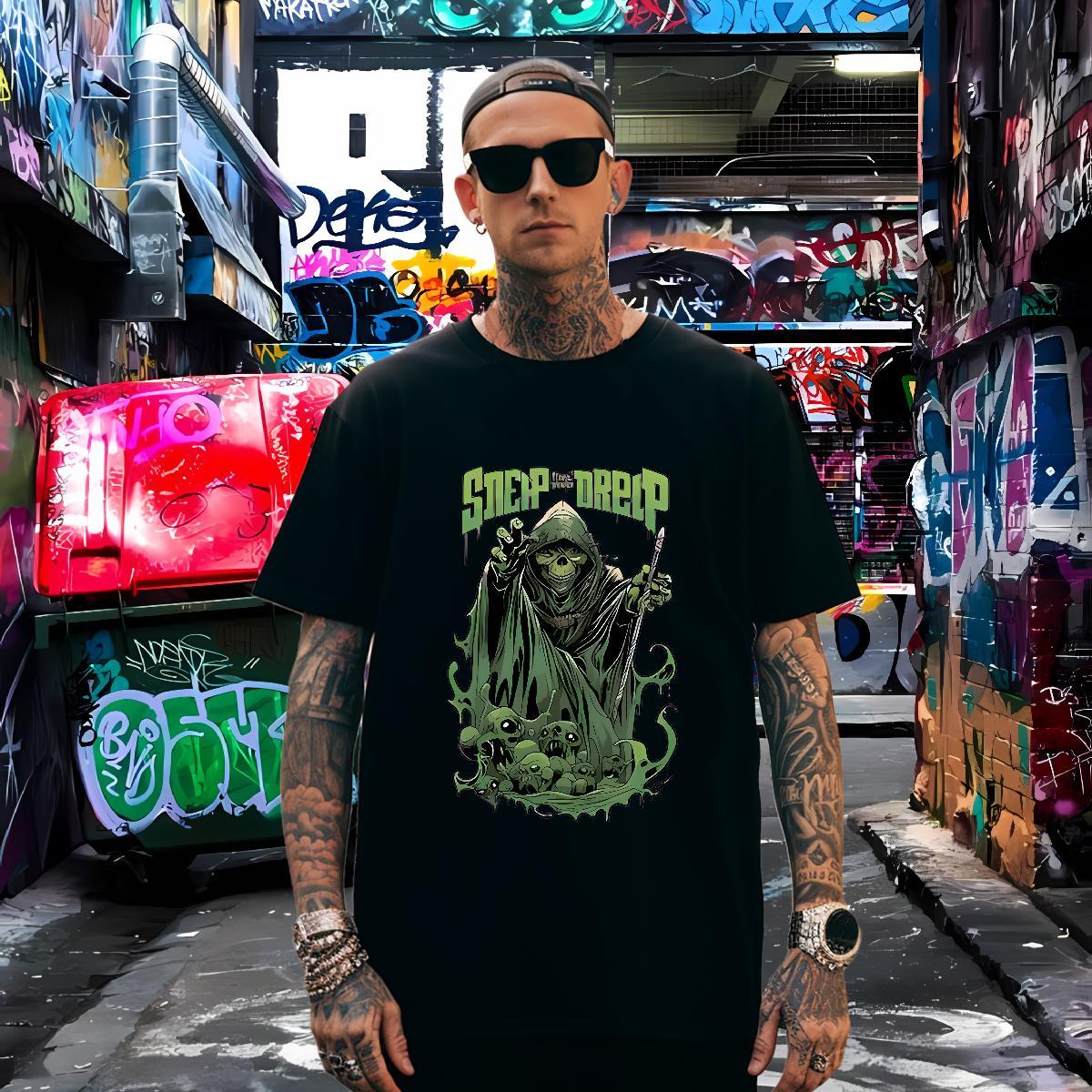 Unisex T-Shirts for Men 230g 100% Cotton skull Hip Hop Street DIY Logo Oversized Pure Cotton Tshirt for Man Woman Fashion Casual Wear