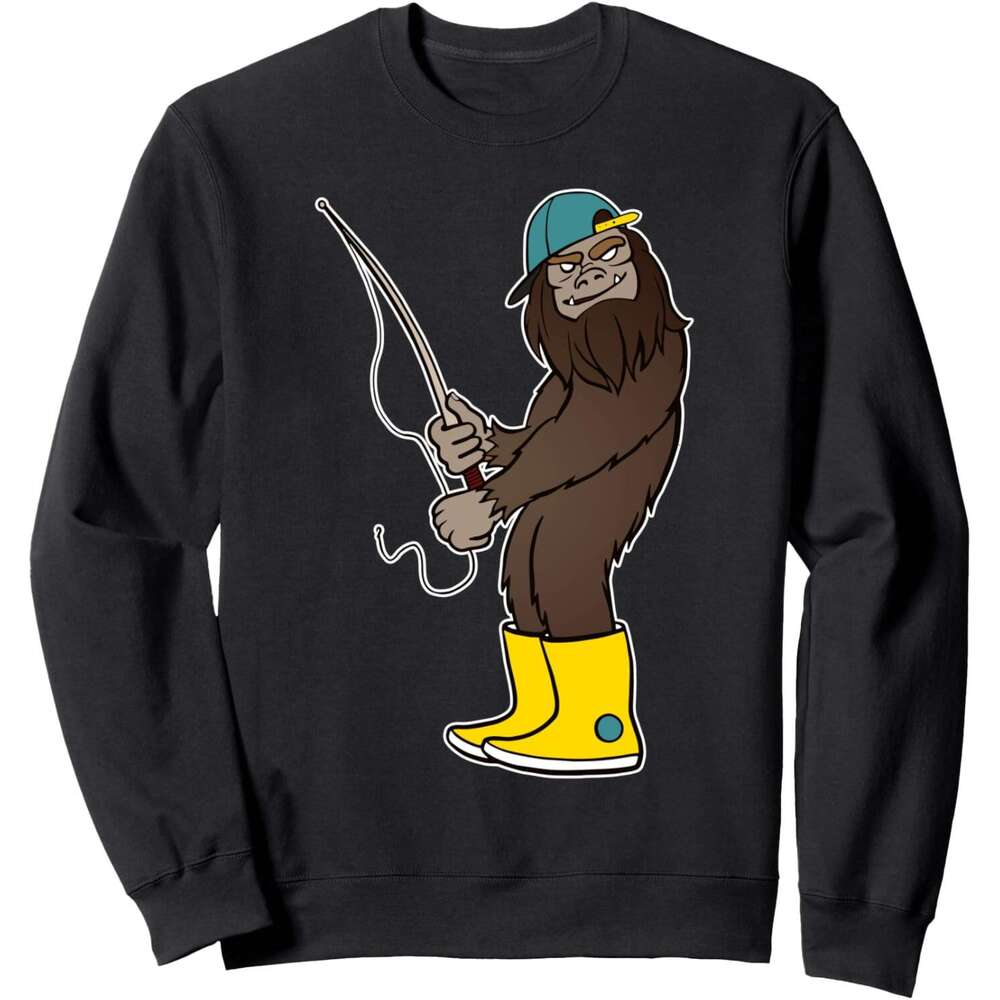 Long Sleeve Shirts for Men sweatshirt Bigfoot Fishing Funny Boots and Cap Fish Lover Gift Sweatshirt Tee Streetwear Casual tops clothes
