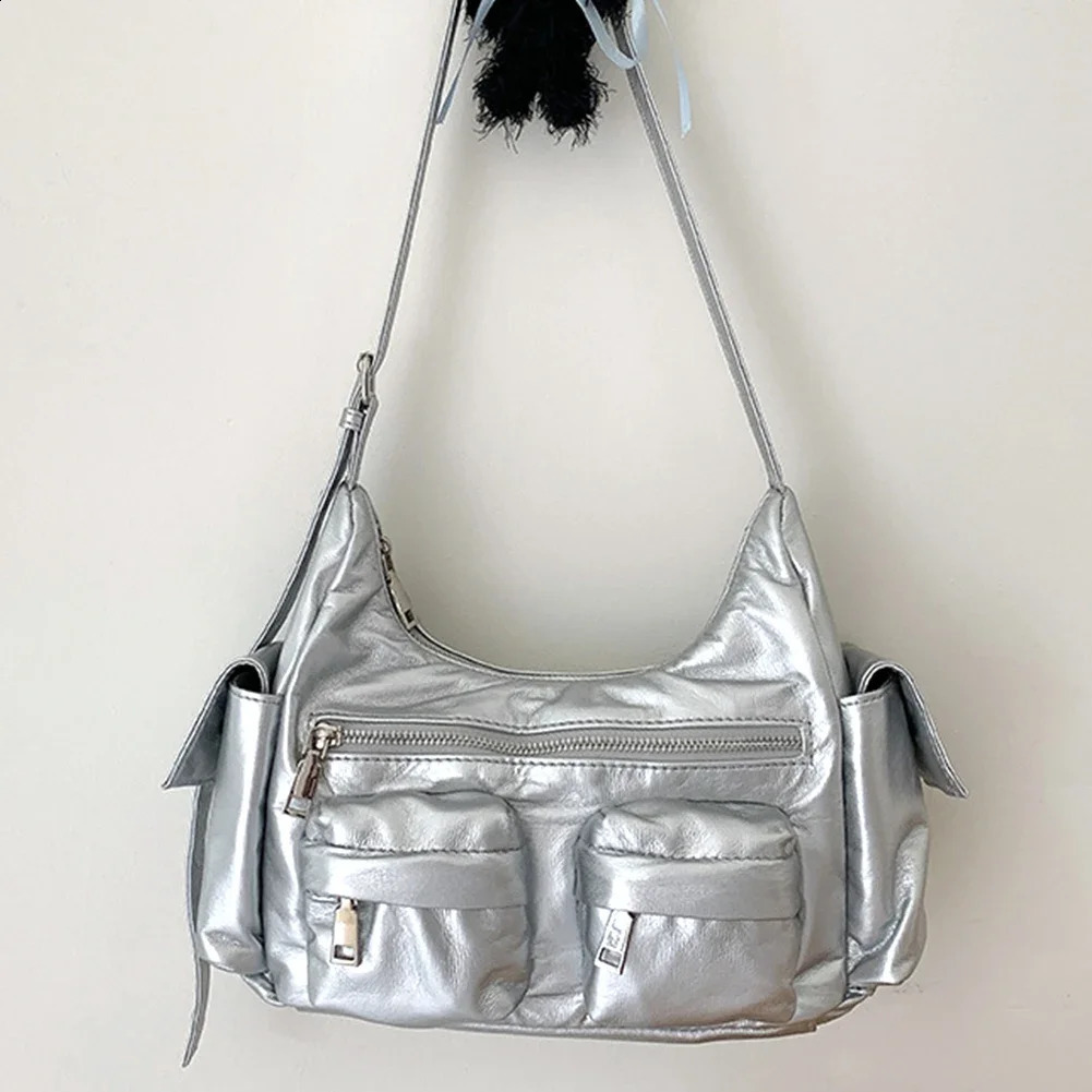 Large capacity sling bag womens multi pocket handbag leather retro shoulder solid cross body 240817