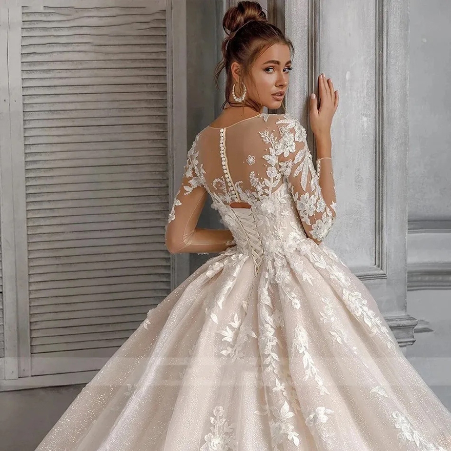 Exquisite ral Wedding Dresses Appliques Lace Long Sleeves Bridal Ball Gowns Vestidos De Noite Custom Made For Women