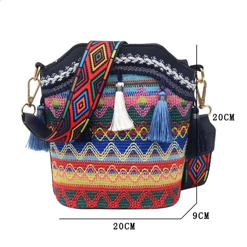 Vintage Womens Bag Tassel Ethnic Handwoven Crossbody for Lady Hippie Sling Shoulder Bags Ladies Handbag 240816