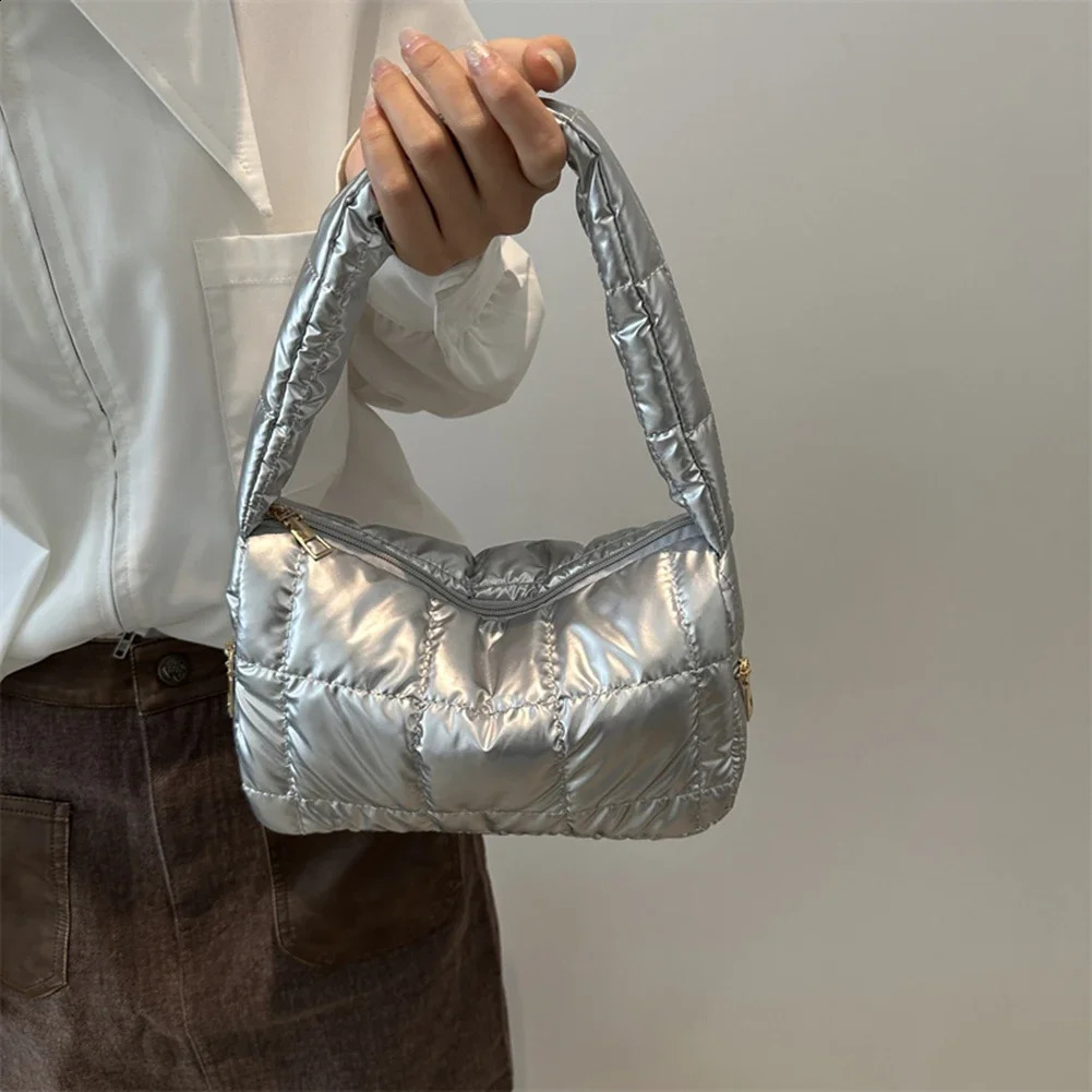 Winter inflatable top handbag PU bedding womens bag highquality down small cotton pad soft shoulder ner 240817
