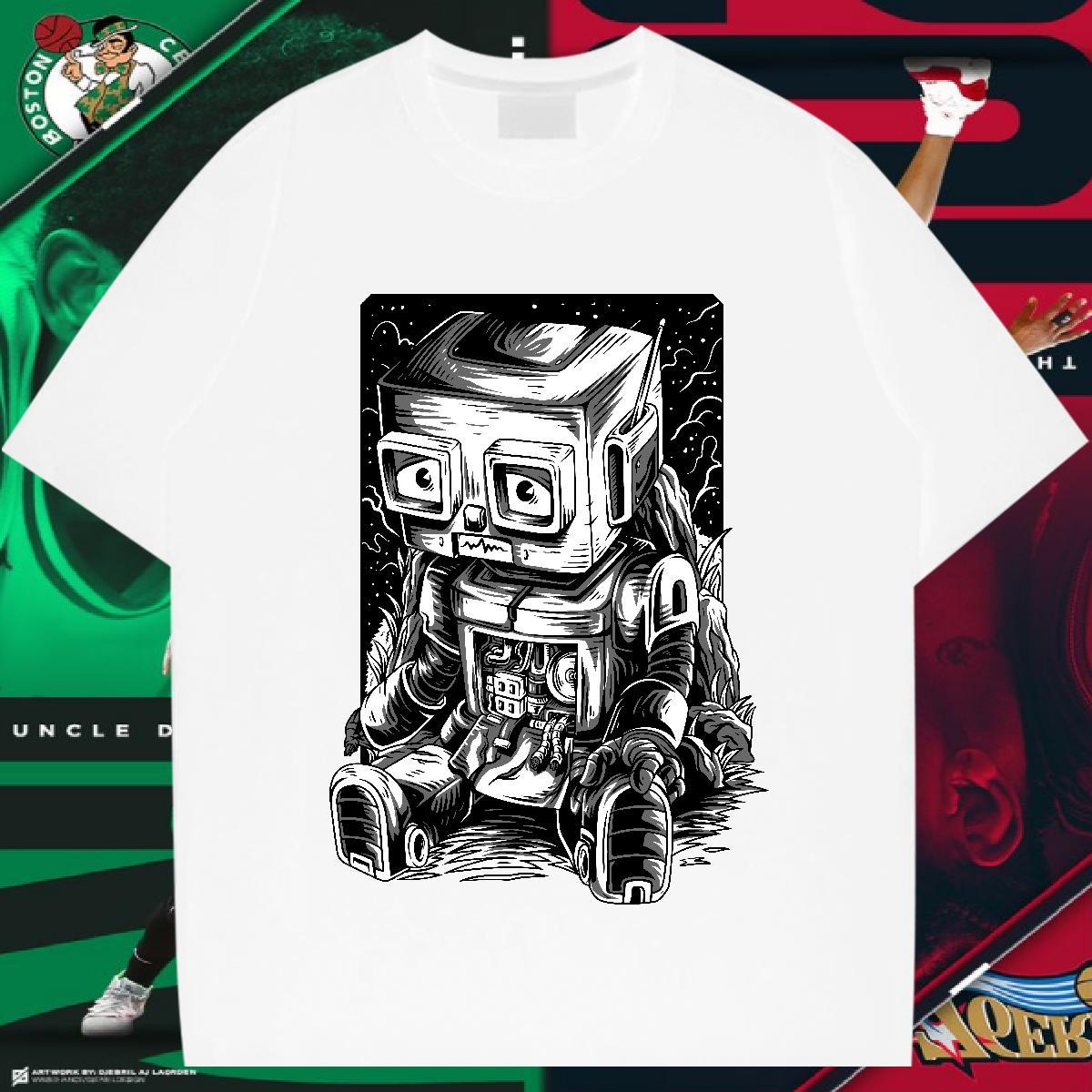 Free Shipping T-Shirts 230g Pure Cotton robot Hip Hop Street Custom Anime Round Neck Short Sleeve Men Tshirts Customized Tops Tees