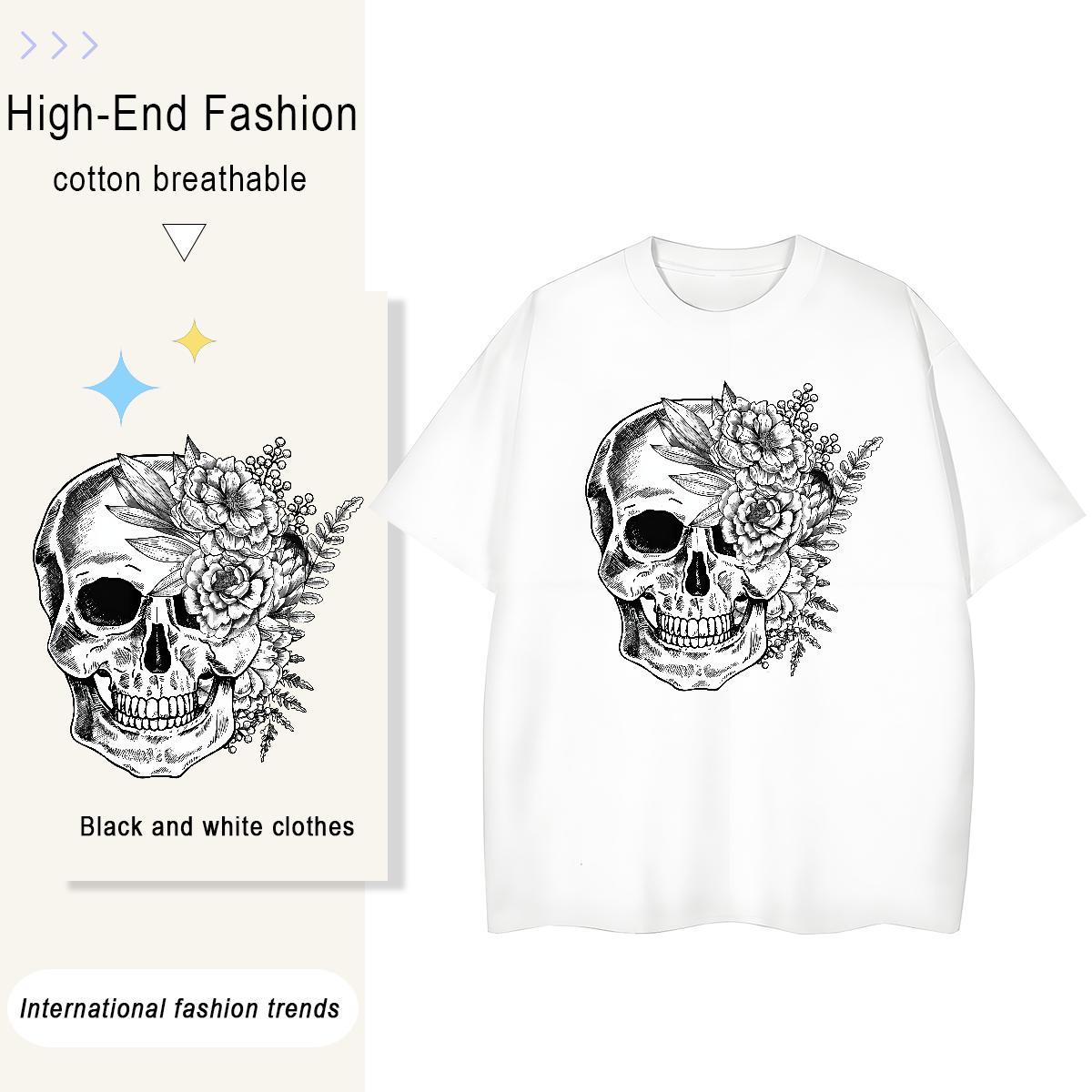 Free Shipping T Shirts Men 100% Cotton 230g flower Hip Hop DIY Printed Short Sleeve Soft Men Tees Wholesale Tees Shirts