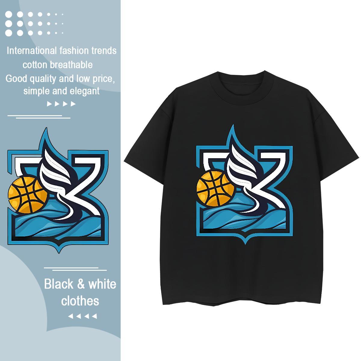 Brand T shirt Breathable Crew Neck 230g Cotton Unisex Tshirts DIY Printed basketball Street Loose fit Top Tees