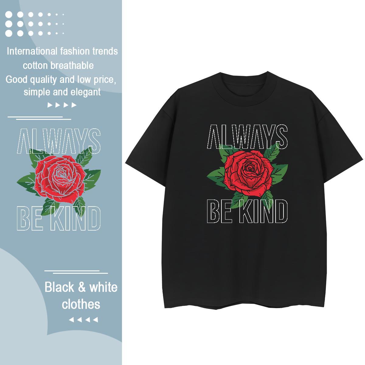 Fashion Casual Women T Shirts Short Sleeve O-Neck 230g Pure Cotton Tshirt for Man Woman Anime Oversized rose Daily Wear Comfortable Top Tees