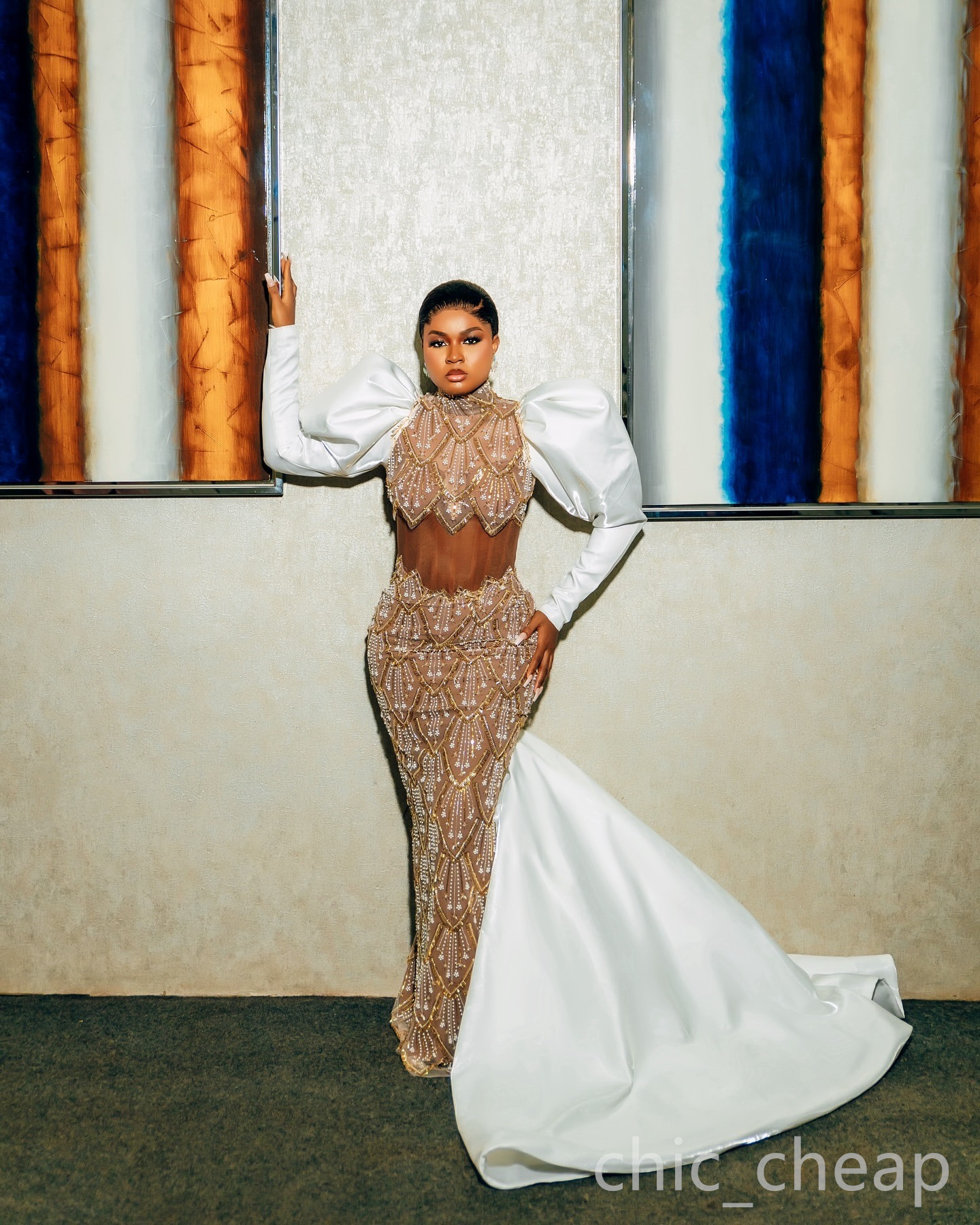 White & Gold Mermaid Prom Dress with Illusion Bodice 3 Pieces Set Lace Evening Formal Party Second Receiption Birthday Engagement Gowns Dresses For Sp