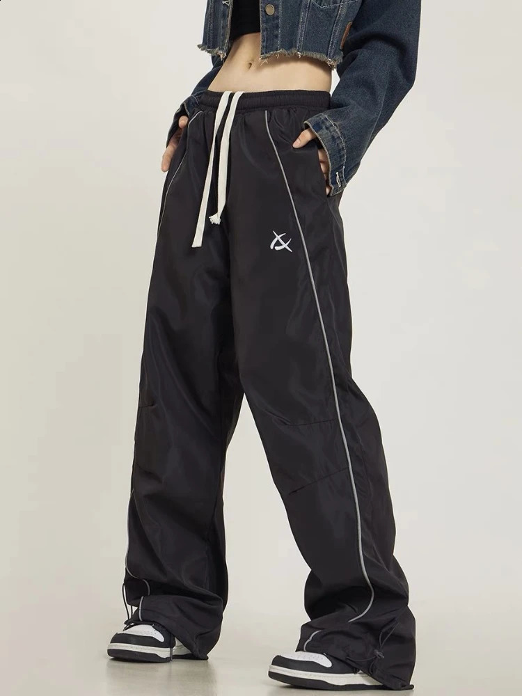 Casual Sweatpants Women Y2K Streetwear Elastic Waist Loose Straight-leg Bottom Drawstring Wide Leg Pants Z260314