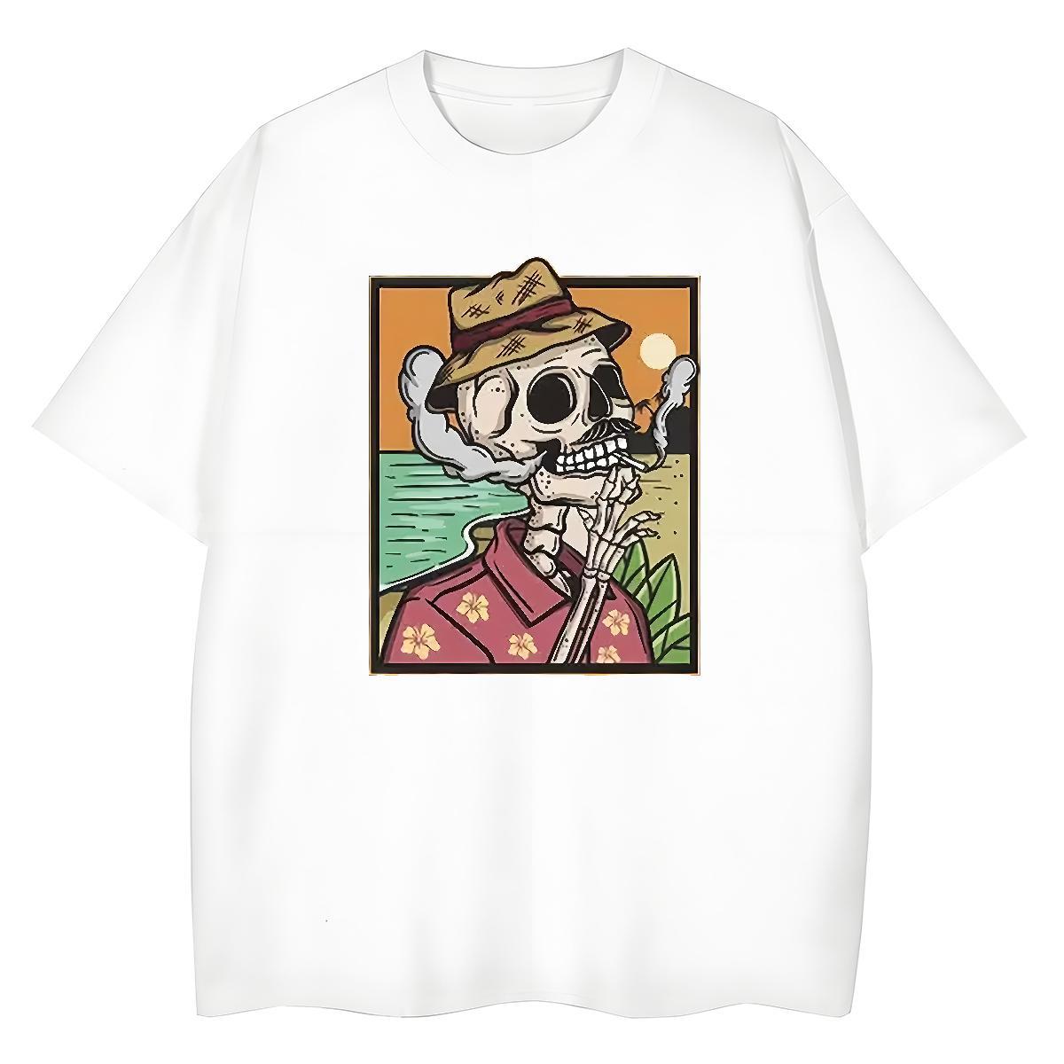 Brand T shirt 230g Cotton skull Sports Casual Oversized Breathable Short Sleeve Mens Tshirts Fashion Casual Wear