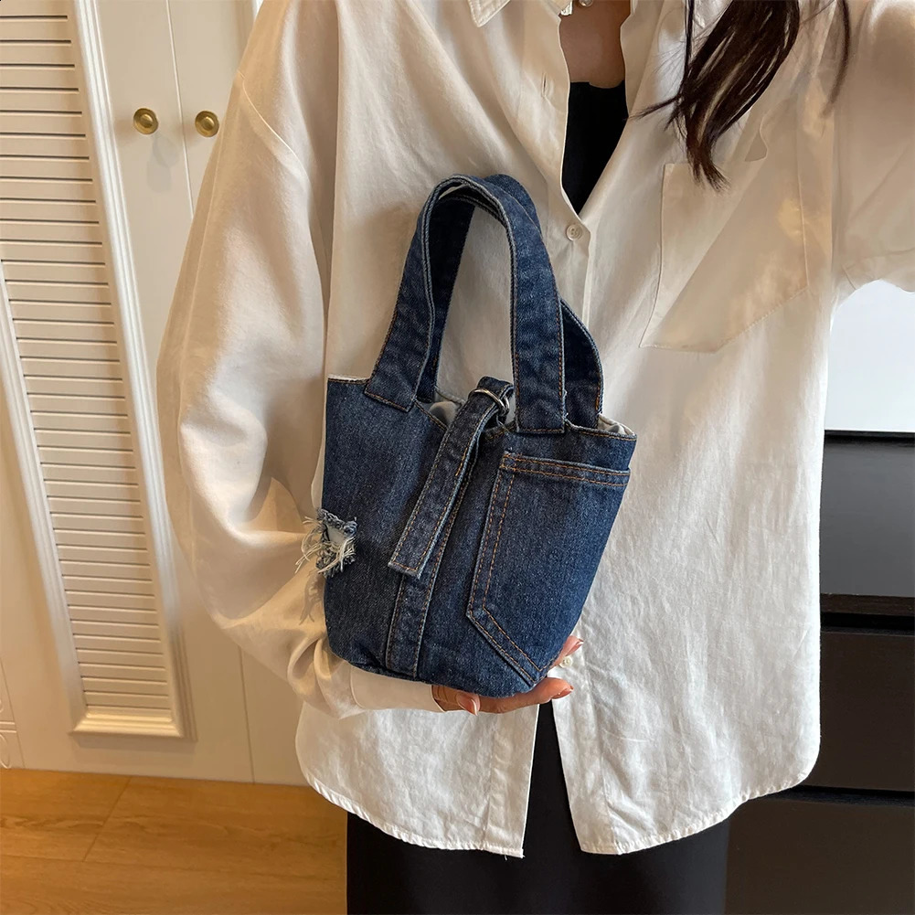 Women Street Handbag Fashion Denim Tote Bag Solid Color Handle Casual Shoulder for Date Party Shopping 240816Z