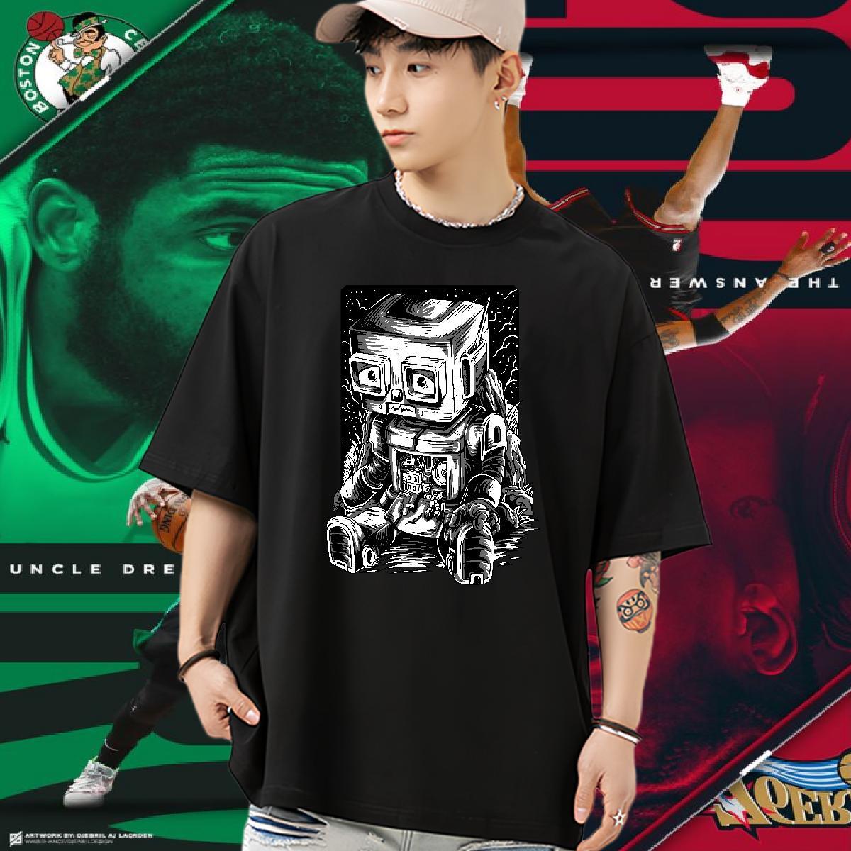 Free Shipping T-Shirts 230g Pure Cotton robot Hip Hop Street Custom Anime Round Neck Short Sleeve Men Tshirts Customized Tops Tees
