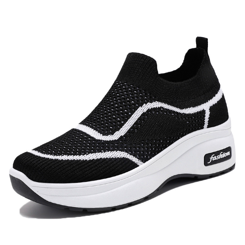Ddmysports Spring And Autumn Women S Korean Version Thick Soled Casual Height Increasing New Breathable Fly Woven Shoes OUTDOOR