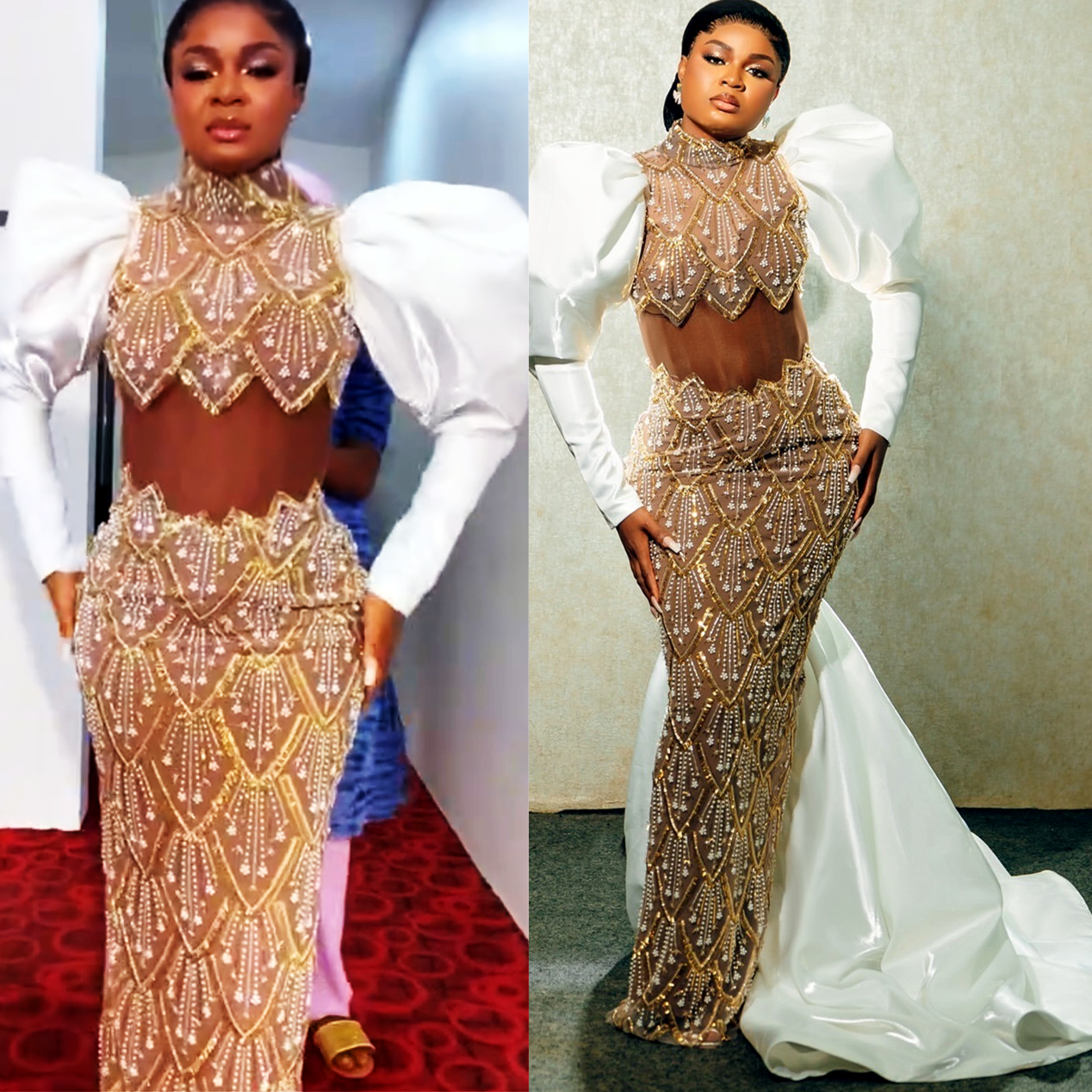 White & Gold Mermaid Prom Dress with Illusion Bodice 3 Pieces Set Lace Evening Formal Party Second Receiption Birthday Engagement Gowns Dresses For Sp
