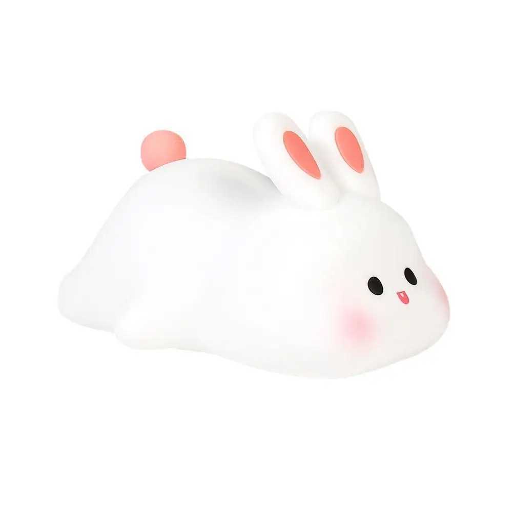 Big face rabbit night light childrens bedroom rechargeable toy light silicone cute decoration soft bed cabinet color Y5Z7 W240816