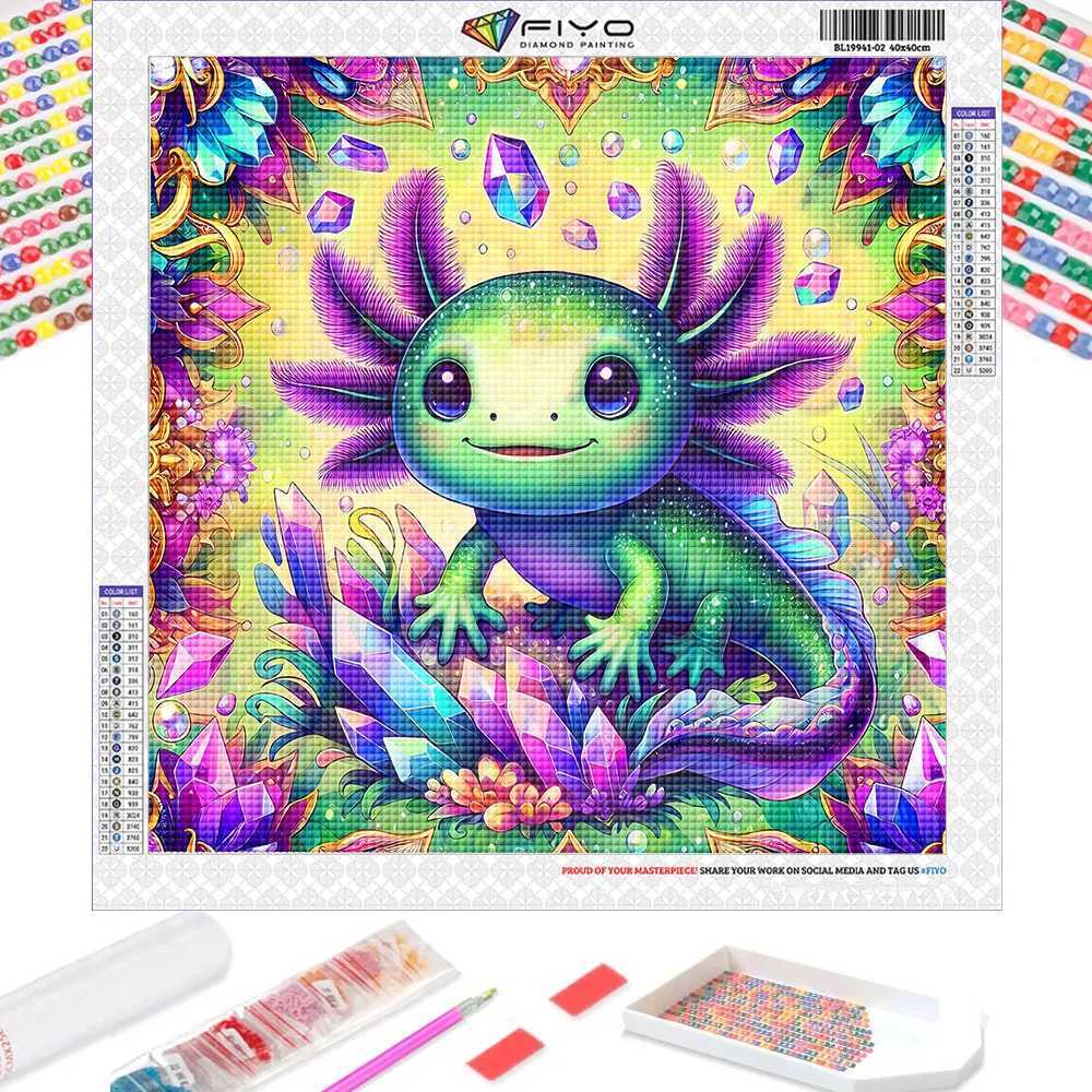 Full 2024 Cute New Mosaic Axolotl Diamond Diamond Square/Round Painting Cartoon Animal Art Rhinestone Picture 5D Home Dec