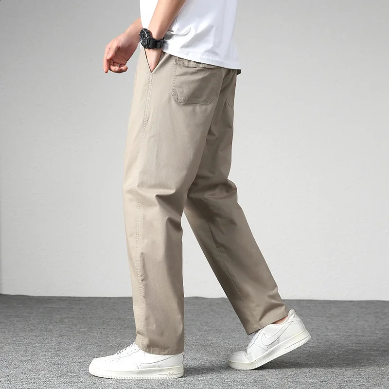 Mens casual cargo cotton pants mens pocket loose straight autumn clothing jogging sports work clothes 240816