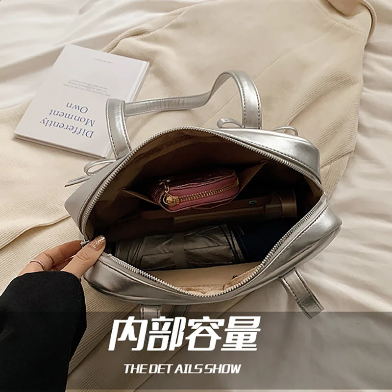 HAEX Y2K Womens Shoulder Bag Fashion ner Silver Bow Boston Handbag y Full Set Competition Day Bolso Mujer 240817