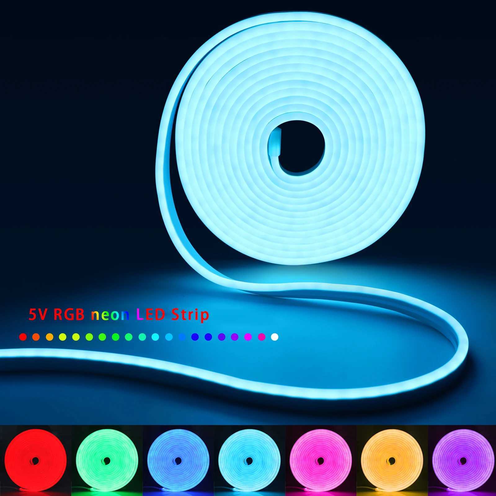 DC5V USB RGB neon light LED strip 1/2/3/4/5M IP65 waterproof neon light strip Bluetooth application and neon light decoration lighting remote control 