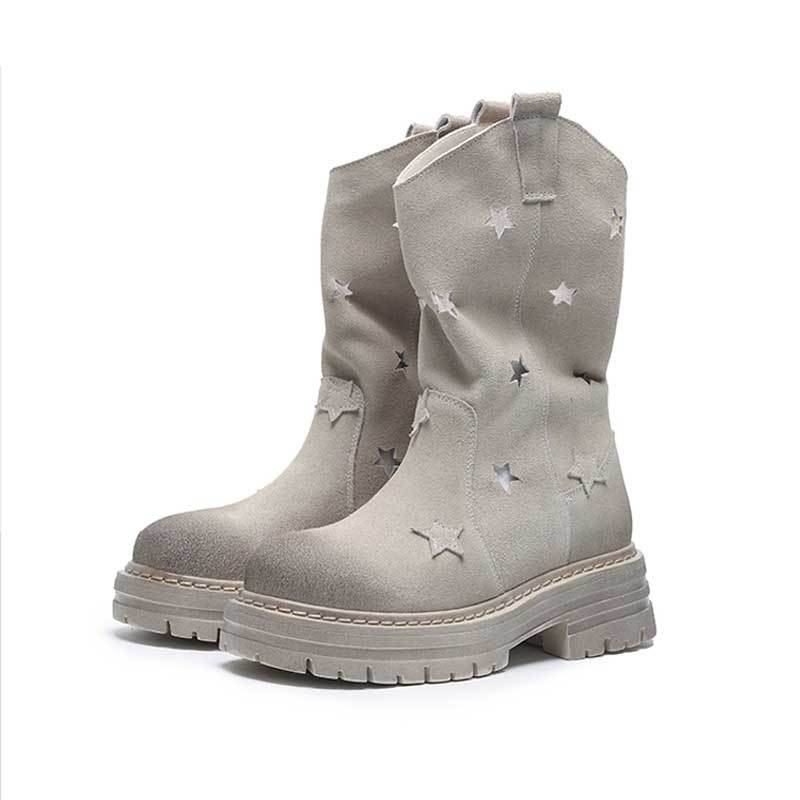 Women's hollow brown fashionable casual comfortable denim boots