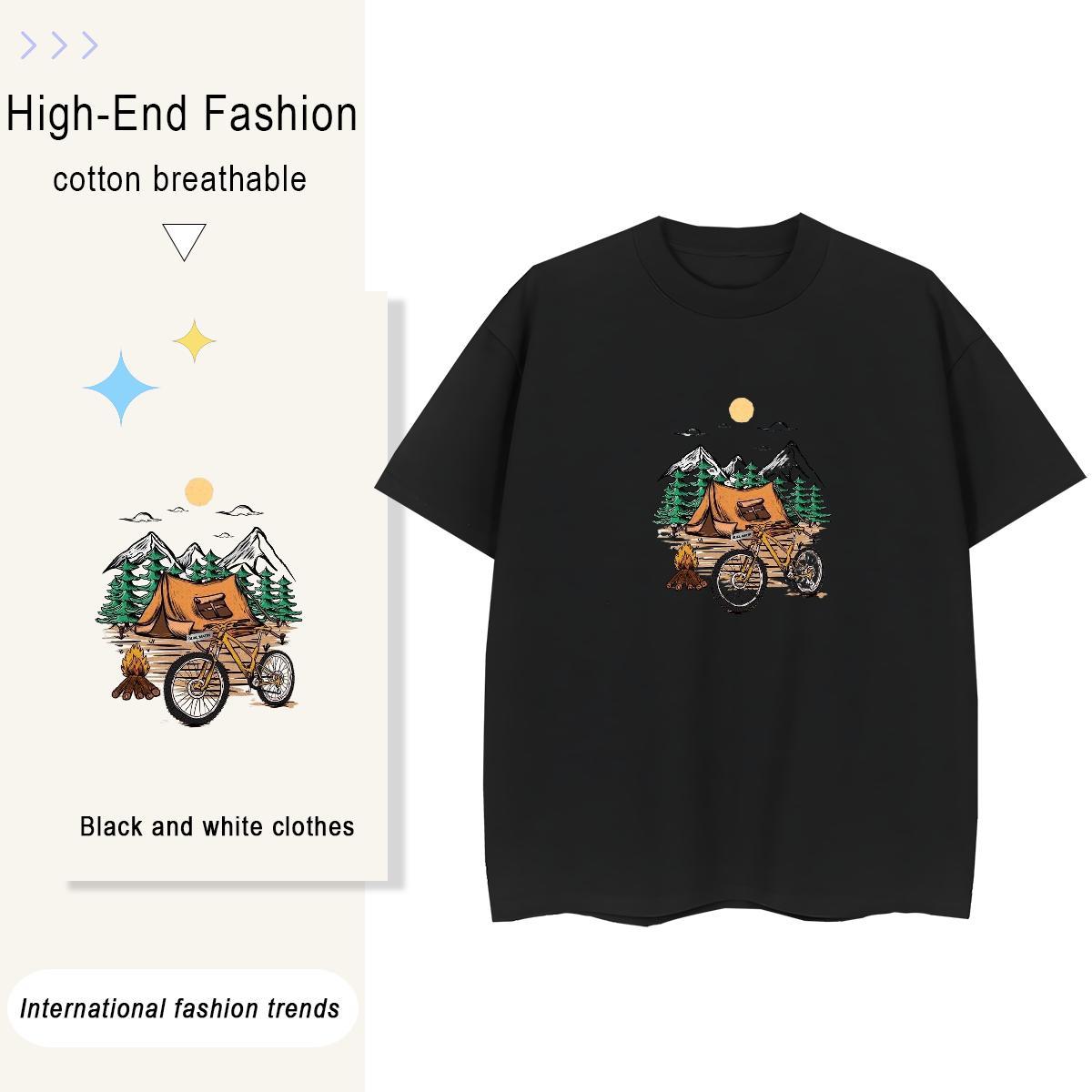 Loose mountains 100% Cotton 230g Men Clothes T-Shirt Daily Outfit Crew Neck Breathable T shirt Wholesale Anime Clothings