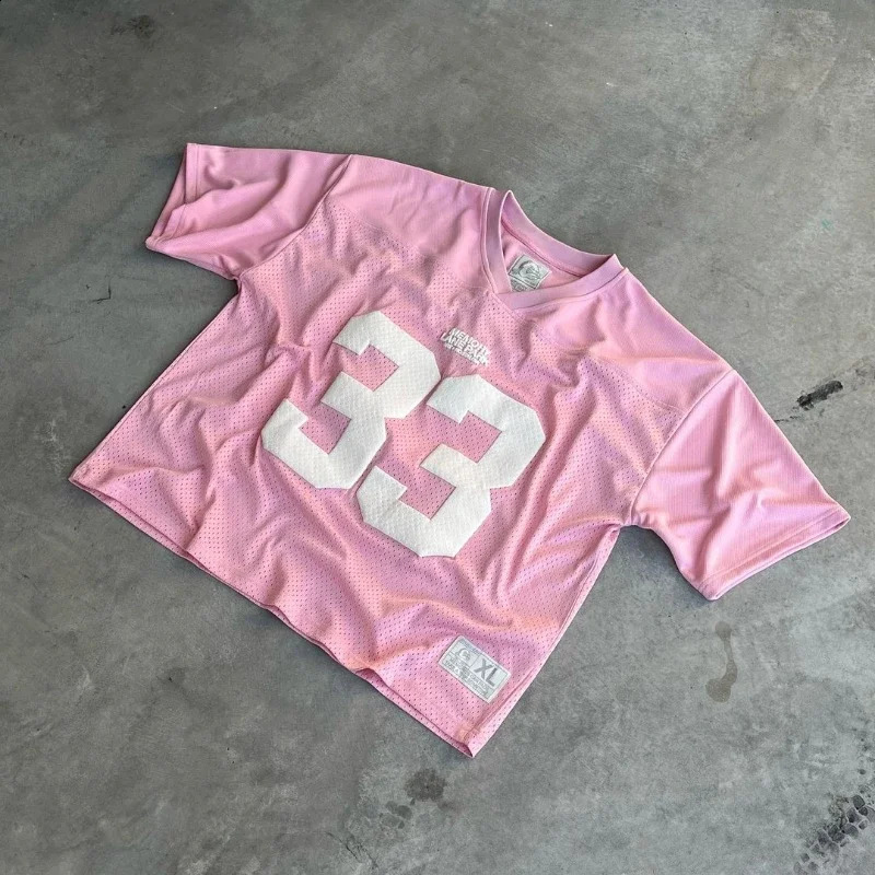 Oversized pink 33 Jersey University Street style T-shirt suitable for womens fashion couple sportswear mesh quick drying football Y2k top 240814