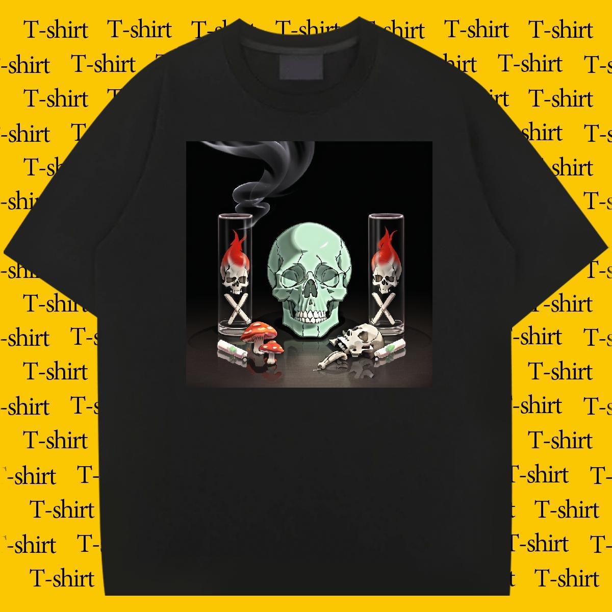 Free Shipping Mens T Shirts 100% Cotton 230g skull Casual Floral Print Pure Cotton Men Tees 2024 Summer Tops Shirt