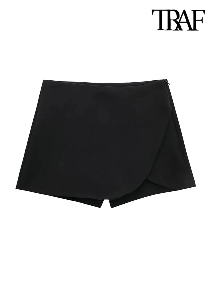 TRAF Womens Fashion Pareo Style Shorts Retro High Waist Side Zipper Skort Mujer w240816