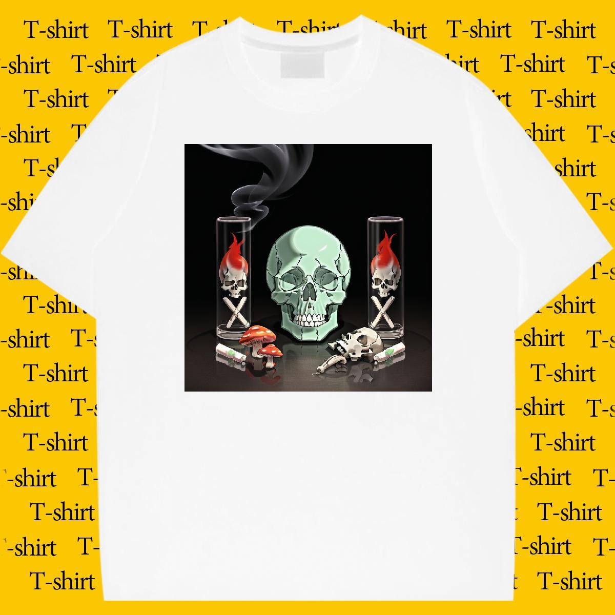 Free Shipping Mens T Shirts 100% Cotton 230g skull Casual Floral Print Pure Cotton Men Tees 2024 Summer Tops Shirt