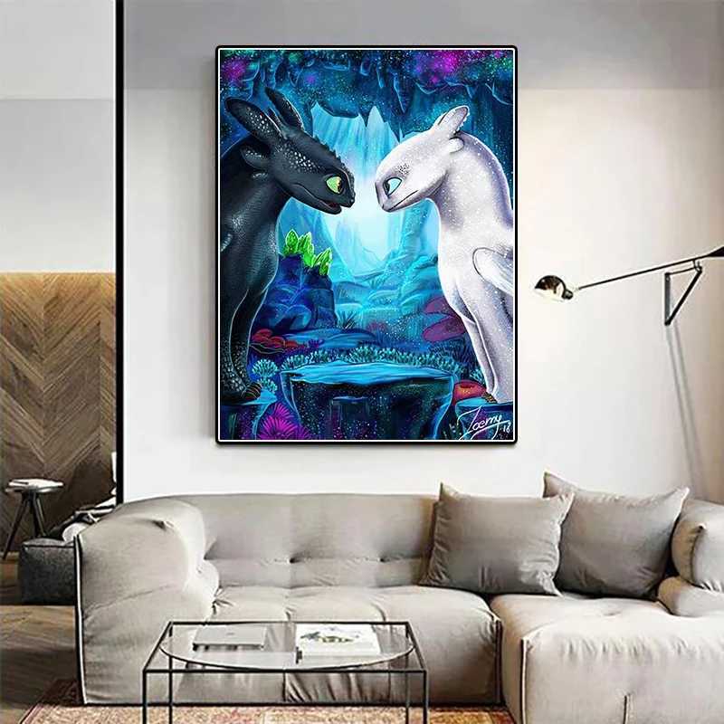 Handmade DIY cartoon dragon tamer diamond painting kit water diamond dinosaur cross stitch diamond mosaic home decorationXJ240816
