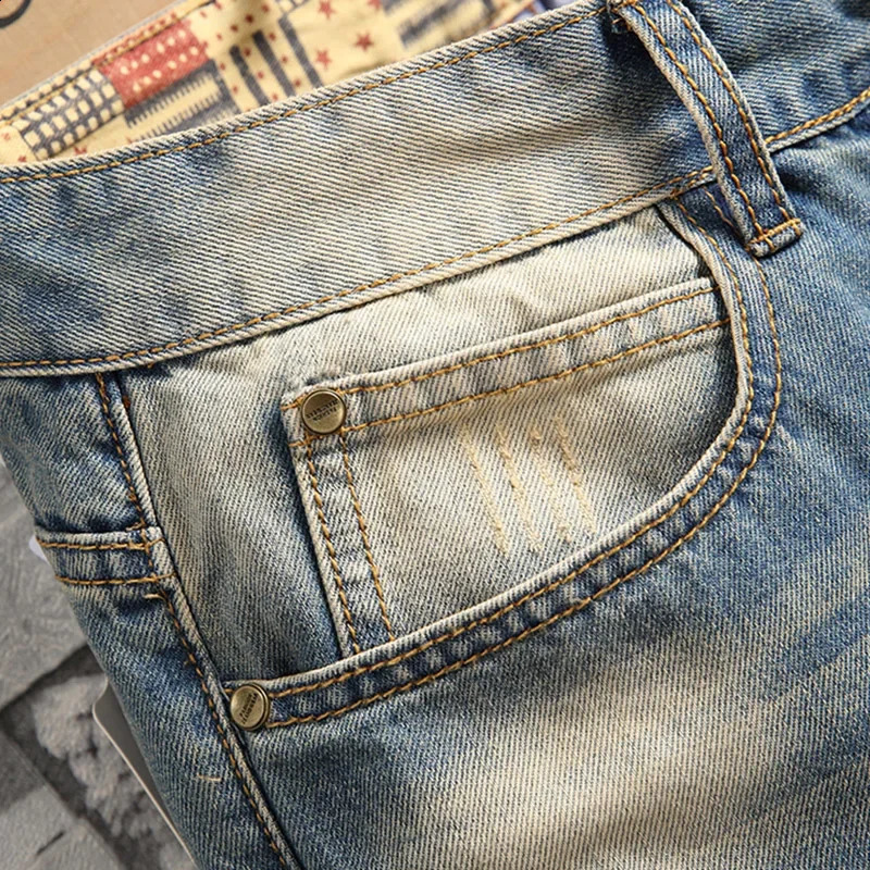 Retro Distressed Tear Ultra Thin Jeans Suitable for Mens Street Hip Hop Stretch Straight Fashion Motorcycle Denim Trouser Men 240816