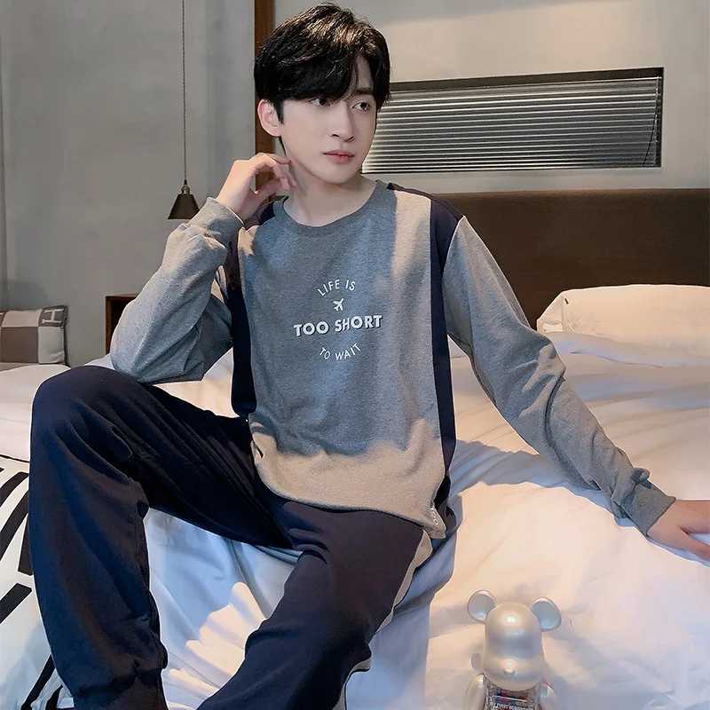 Spring Cotton Pajamas Men Lounge Sleepwear Blue Plaid Pijama Mans Bedgown Home Clothes PJ Pijama Hombre pijma hombre DropshipXJ240815