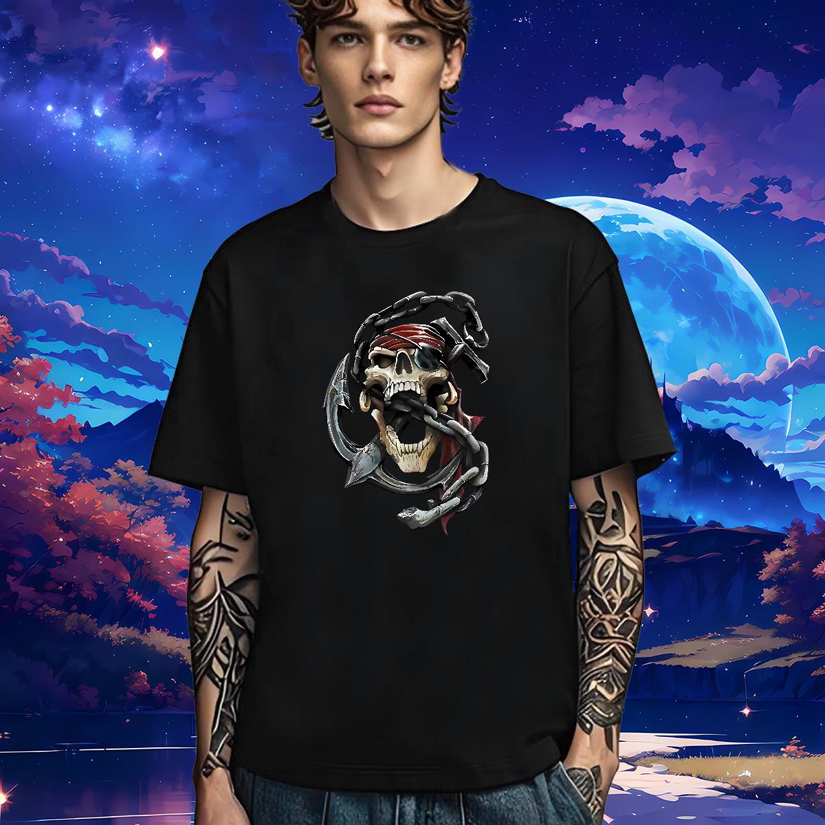 Brand T shirt 230g Pure Cotton skull Hip Hop Street Floral Print Crew Neck Couples T Shirts DIY Tops Tees