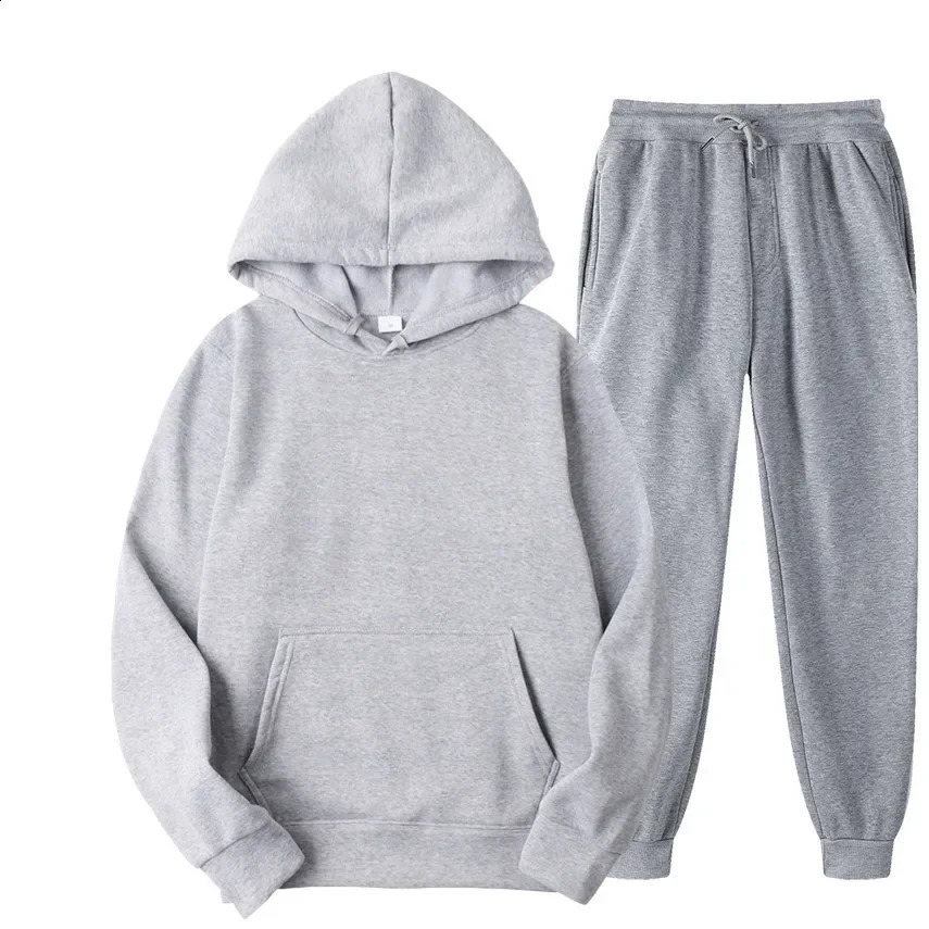 Mens Autumn/Winter Solid Color Hoodie Zipper Sports Shirt Set 2-piece Sports Shirt Casual Style 240827